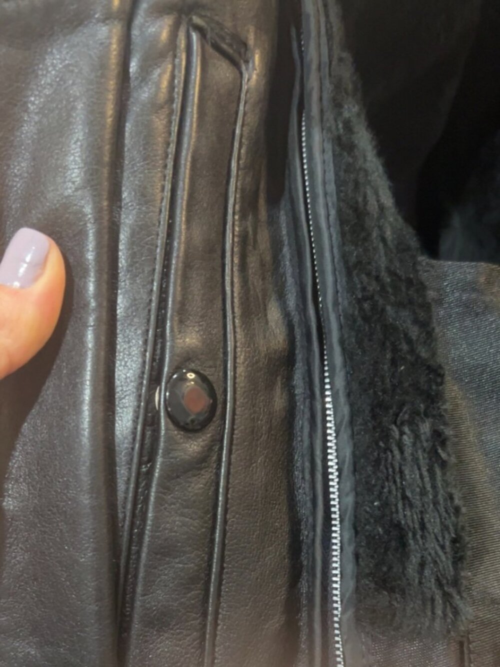 Vintage Black Leather Jacket XL Heavy, Faux Fur Lined, Hidden Pockets Durable - Picture 9 of 13